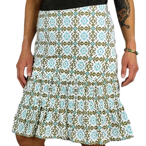 Fossil Cotton Skirt Size 8 Pleated Ruffled Green - Picture 5 of 5